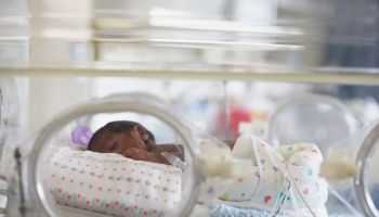 African American baby in hospital incubator