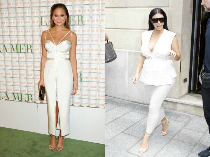 Chrissy wore her white gown on the green carpet, while Kim rocked hers for the concrete catwalk in Paris.