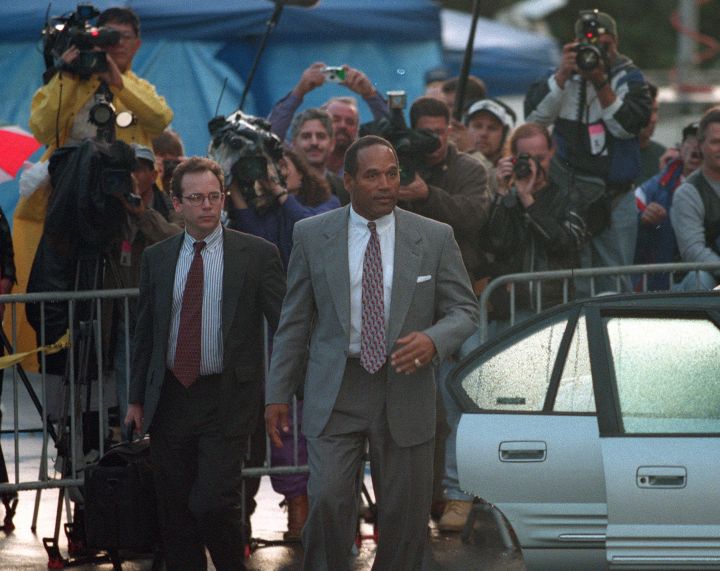 O.J. Simpson leaving the courthouse after the civil trial that followed his murder trial.
