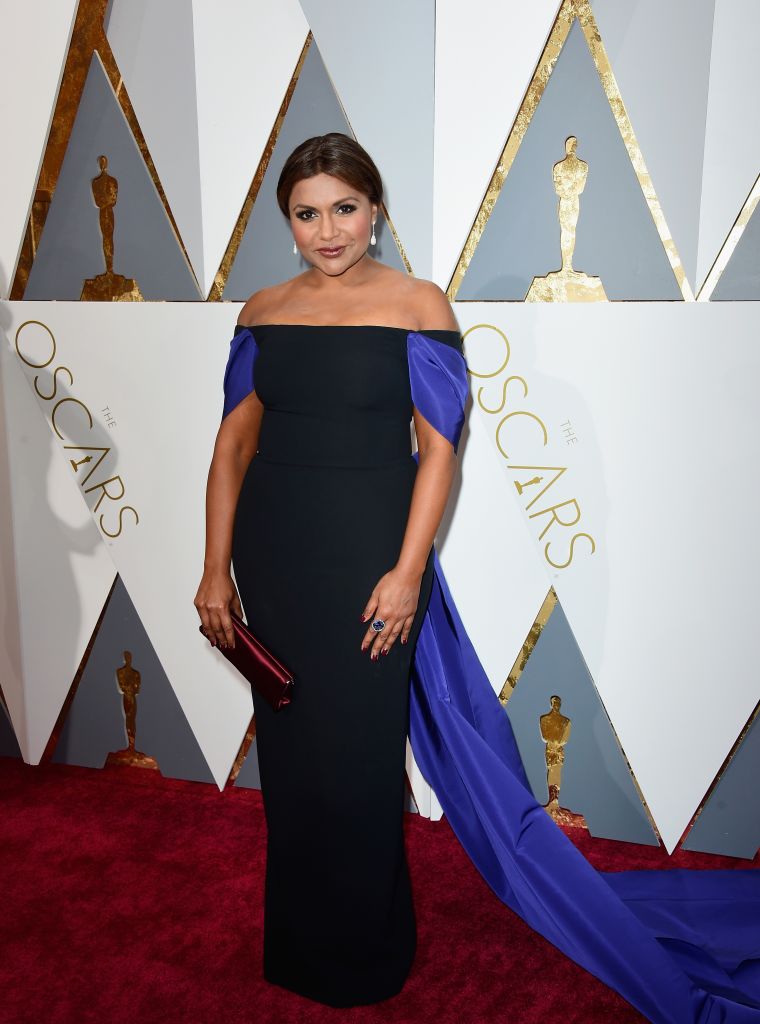 Mindy Kalingin an elegant look by Elizabeth Kennedy.