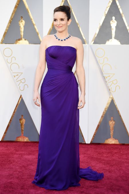 Tina Fey is vibrant in purple.