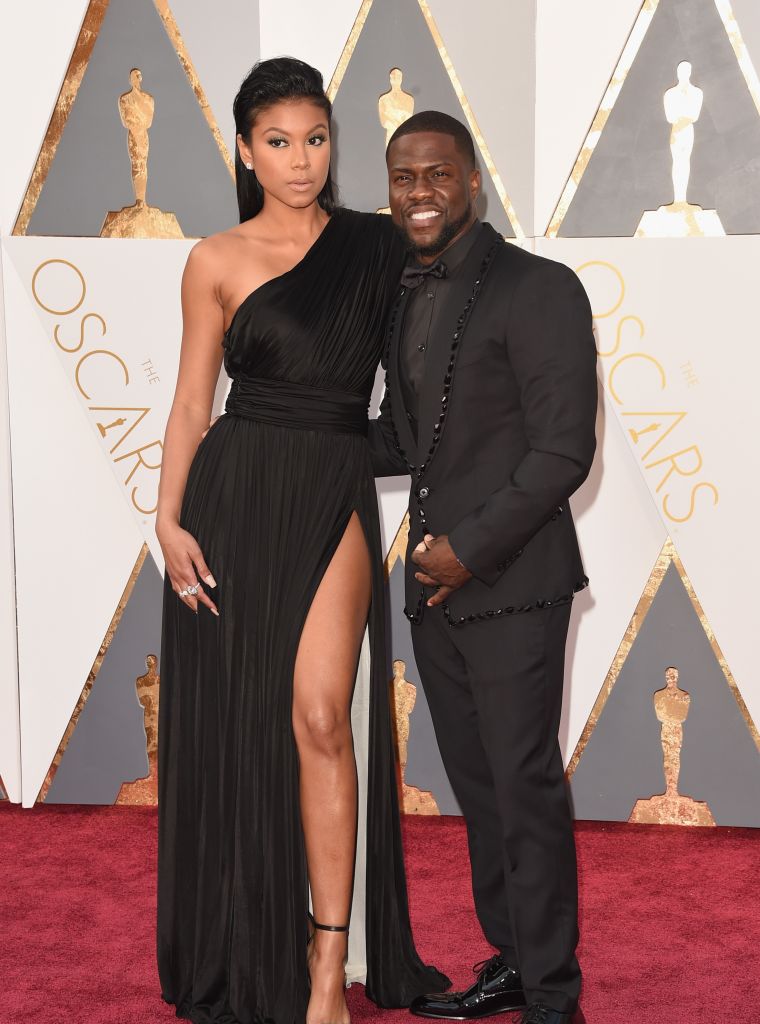 Eniko serves lots of leg on the carpet with Kevin Hart.