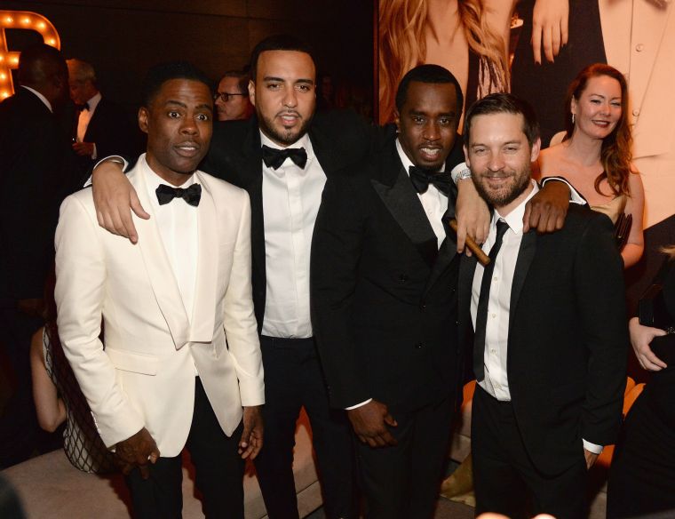 Bad Boys: French Montana and Diddy kick it with Chris Rock and Toby Maguire.