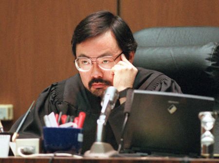 Judge Lance Ito listens to defense motions to exclude Mark Fuhrman’s testimony and the prosecutions’ response to retain the information 11 September during a court hearing in the O.J. Simpson murder trail.