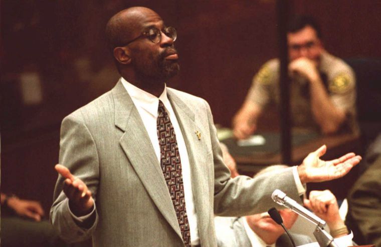 Deputy District Attorney Chris Darden asks Judge Lance Ito in the O.J.Simpson case, 13 January, to bar the defense from asking Los Angeles Police detective Mark Fuhrman if he ever uttered a racial epithet.