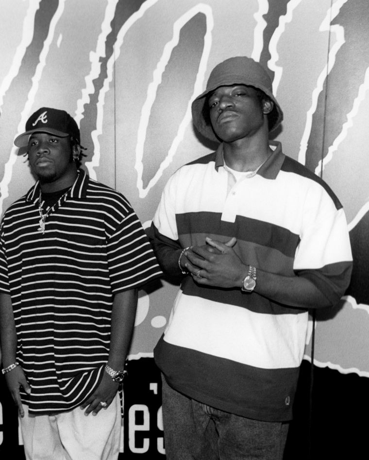 Rappers and actors Big Boy and Andre 3000 from Outkast posed for photos after their performance at the Marcus Amphitheater in Milwaukee, Wisconsin in 1995.