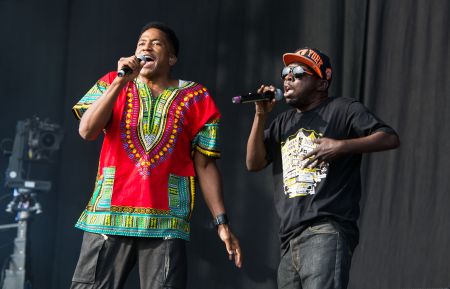 Q-Tip and Phife Dawg of A Tribe Called Quest perform on the main stage on day 3 of the Yahoo! Wireless Festival at Queen Elizabeth Olympic Park on July 14, 2013 in London.