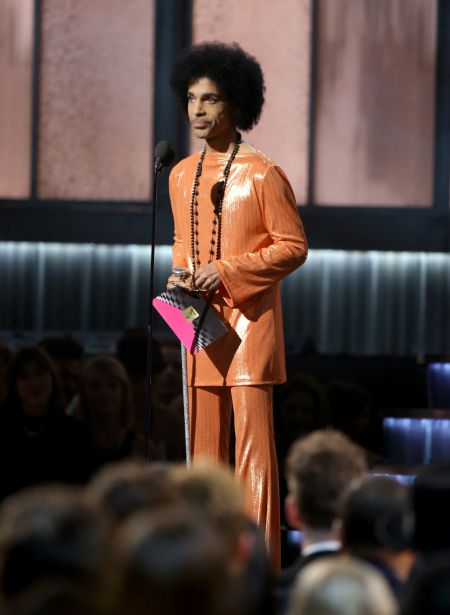 Prince speaks onstage during The 57th Annual GRAMMY Awards at STAPLES Center.