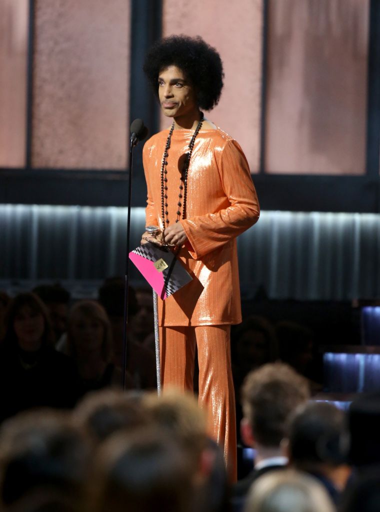 Prince speaks onstage during The 57th Annual GRAMMY Awards at STAPLES Center.