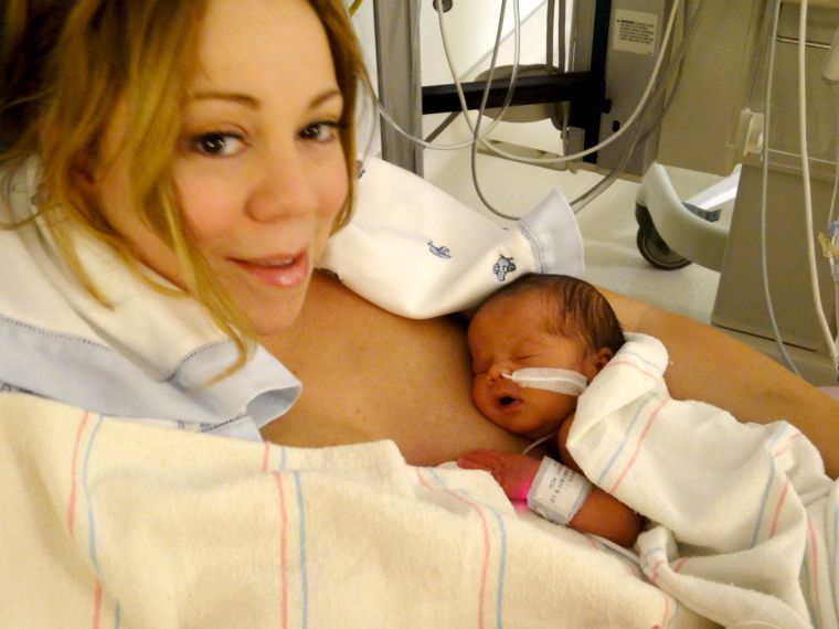 Mariah and baby Monroe in the hospital