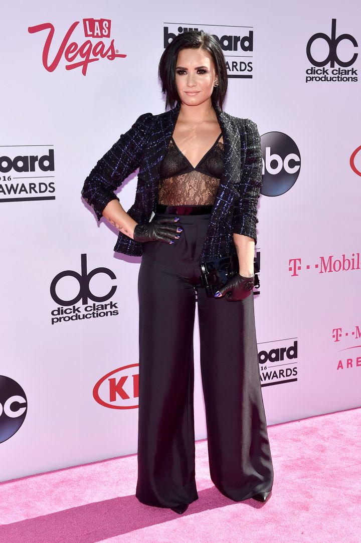 Demi Lovato worked an all-black pantsuit.