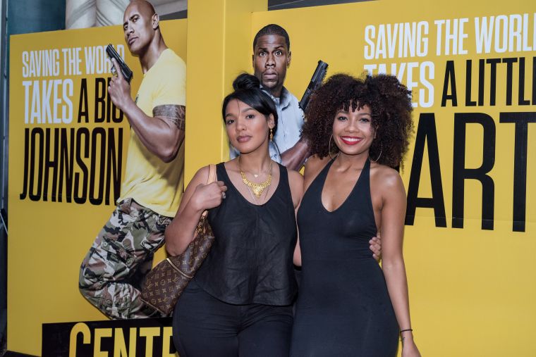 Model Yaris Sanchez and Beauty blogger Jessica from Hey Gor-Jess smile for the cameras at the #XillaMovieParty for Central Intelligence in New York City