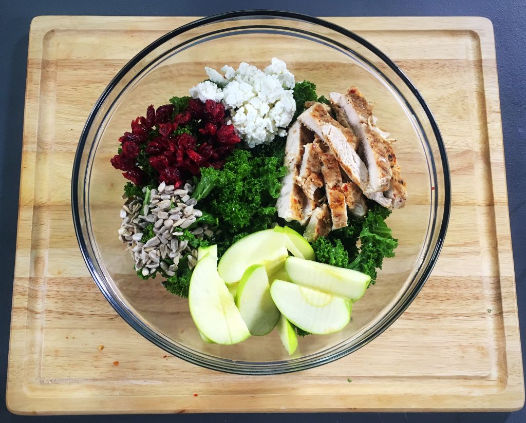 Grilled Chicken, Apple, Feta Kale Salad With Balsamic Vinaigrette