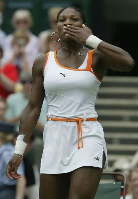 Serena’s orange and white 2003 Wimbledon Puma outfit