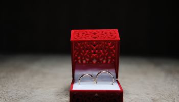 Close-Up Of Wedding Rings In Box