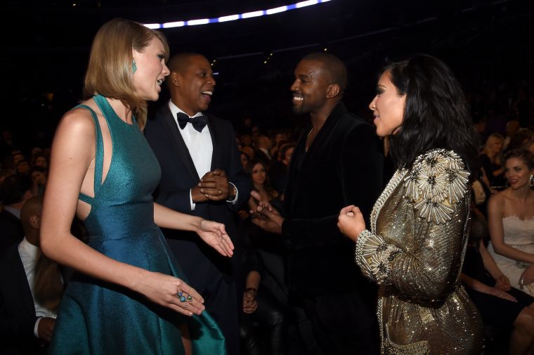 Hov & Ye mingling at the 2015 Grammy Awards