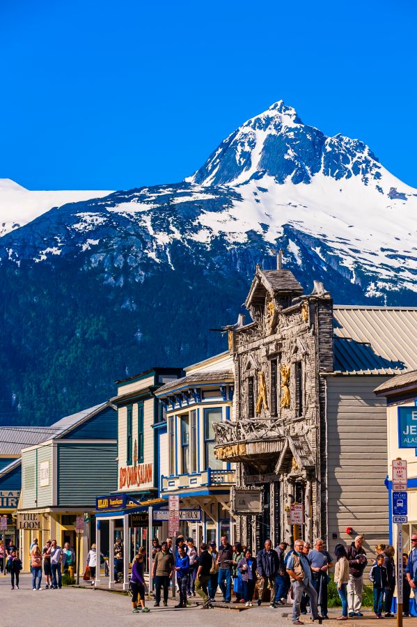The main street, Broadway, in the Klondike Gold Rush National Historical Park, Skagway, Inside Passage, southeast Alaska USA.