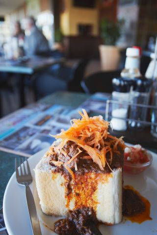 Bunny chow (curry in hollowed out loaf of bread), Durban, KwaZulu-Natal, South Africa
