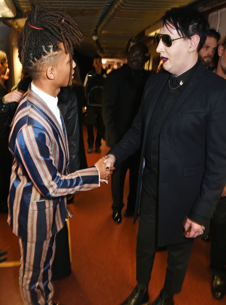 Jaden Smith shaking hands with Marilyn Manson thinking he might be the Night King.