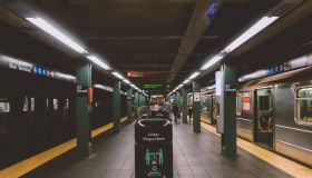 Garbage Can At Illuminated Subway Station