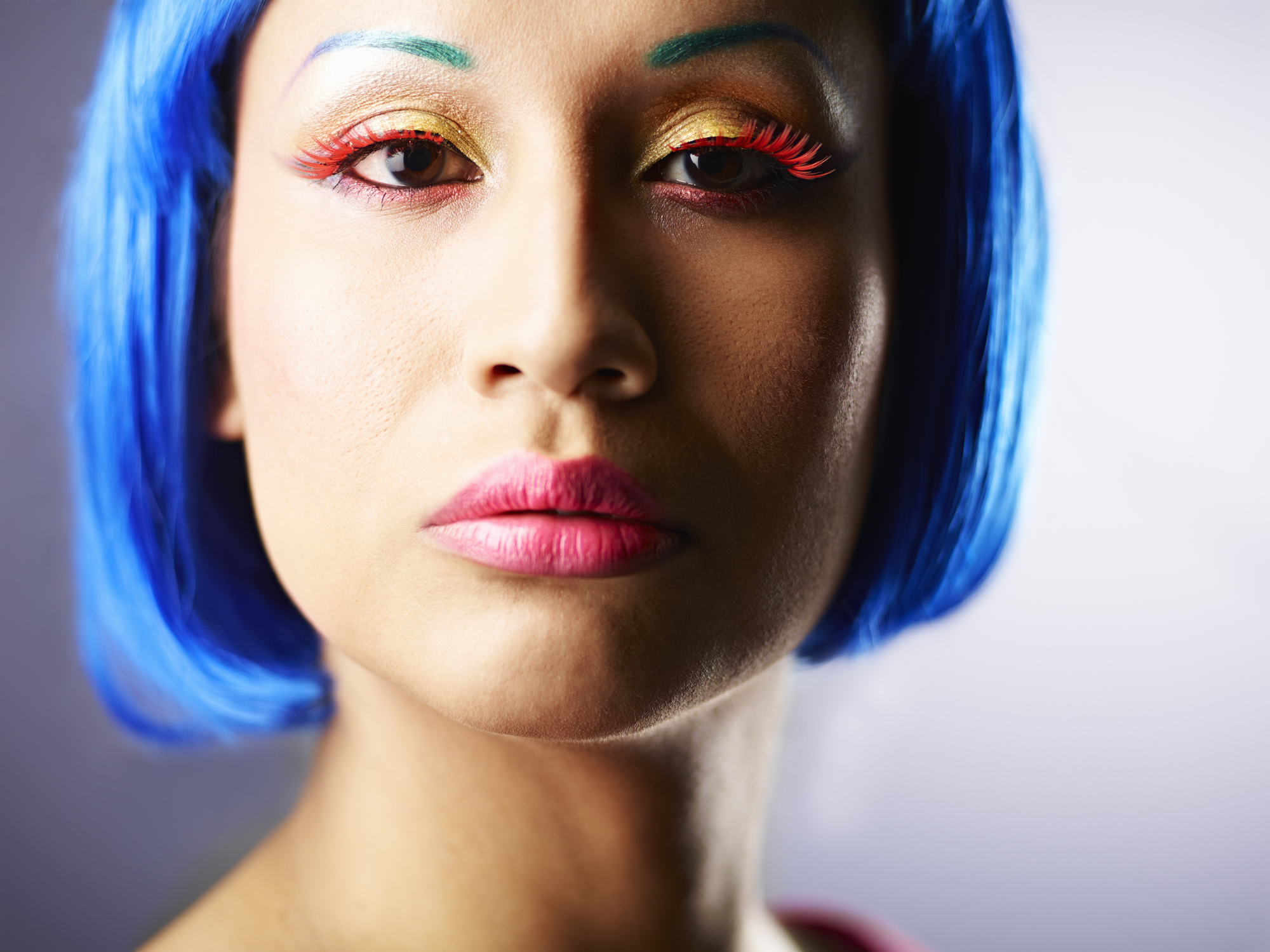 Young woman with dyed blue hair
