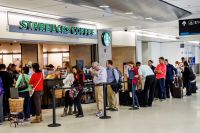 The queue for Starbucks Coffee at Miami International Airport.