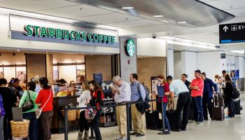 The queue for Starbucks Coffee at Miami International Airport.
