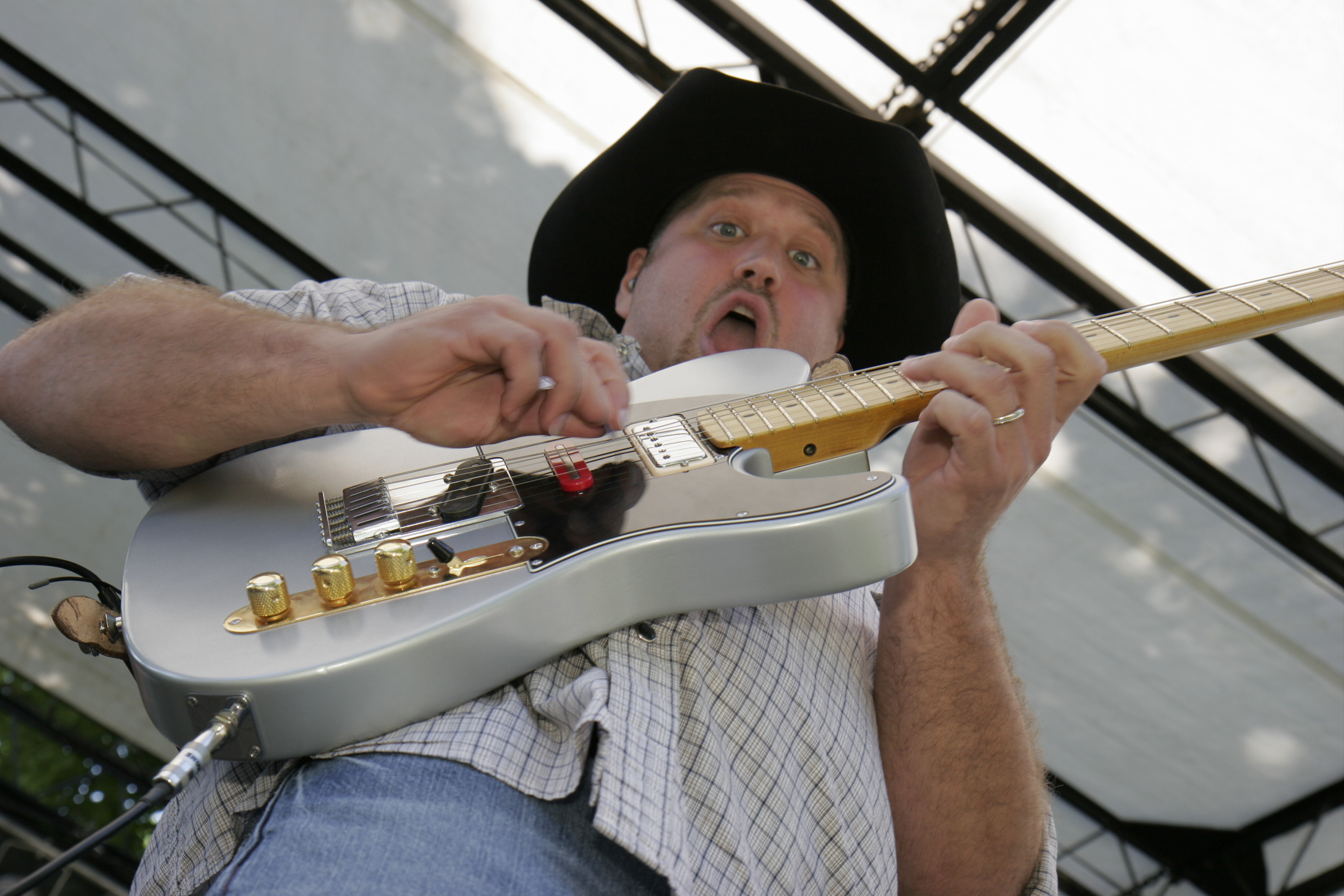 A country music band playing at the Marshall County Blueberry Festival.