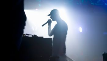 Silhouette of singer on stage