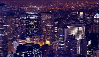 Buildings of Manhattan by night. New York City, USA