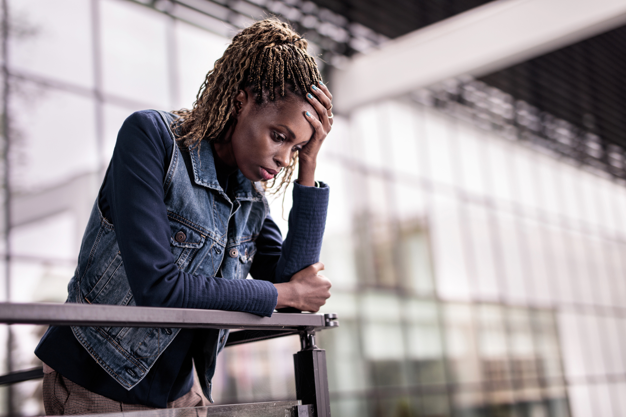 Worried African American businesswoman having some problems.