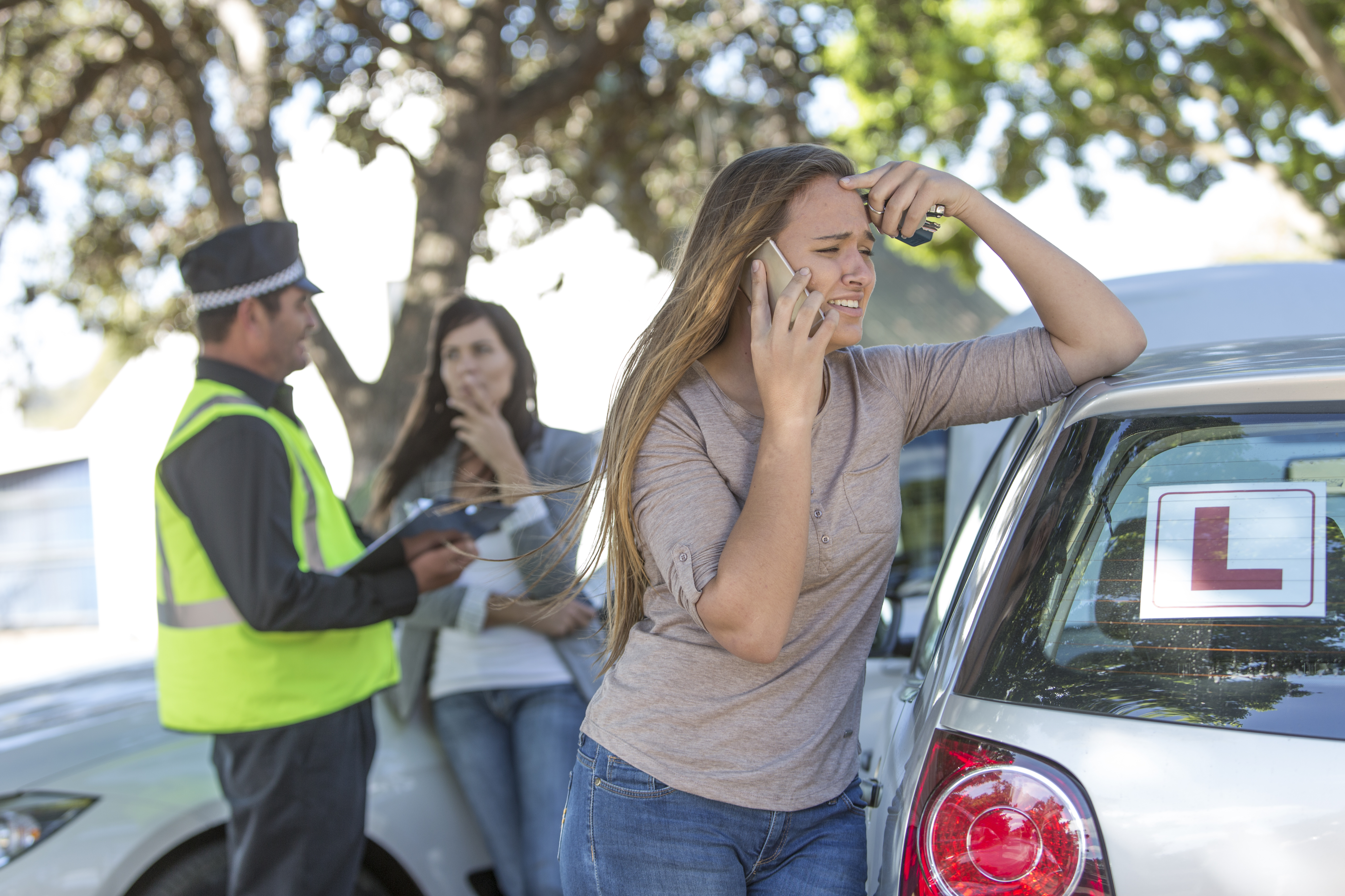 New driver having a car accident
