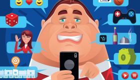 fat man having fun with smartphone