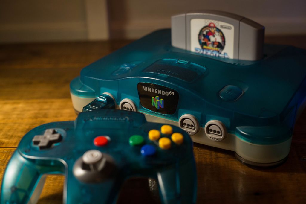 A Japanese edition of the Nintendo 64 clear blue version...