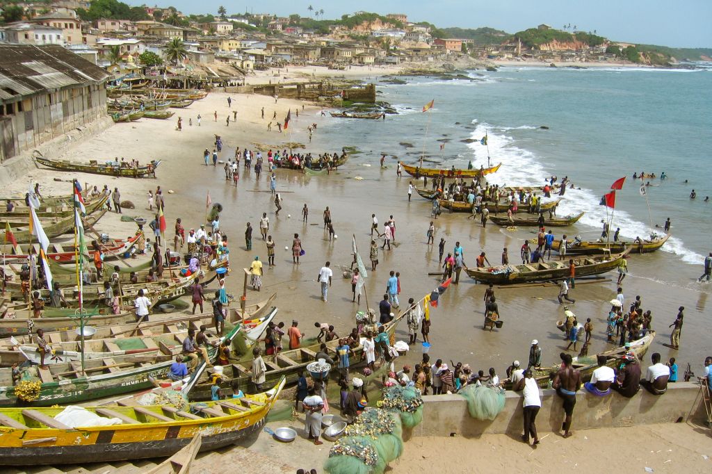 Fishing boats in front of Cape Coast Castle, Ghana
