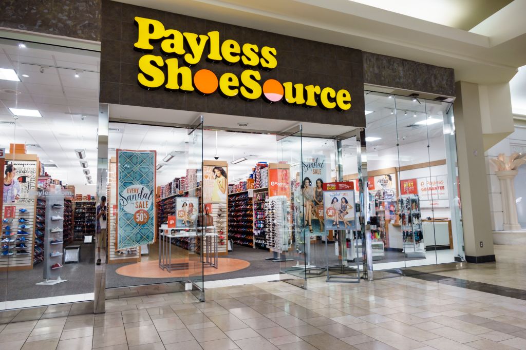 The entrance to Payless ShoeSource at the Coastland Center Shopping Mall.