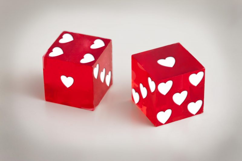 Studio shot of dice with hearts
