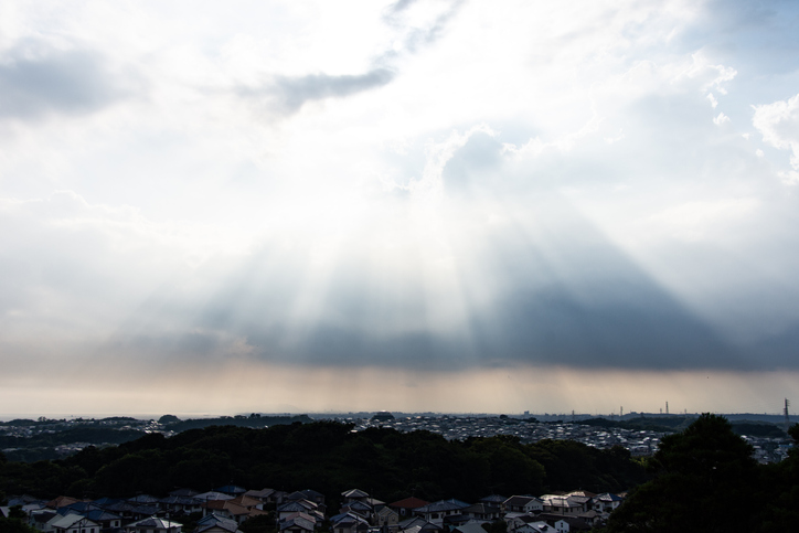 Sunset sunbeam on the residential district in Japan