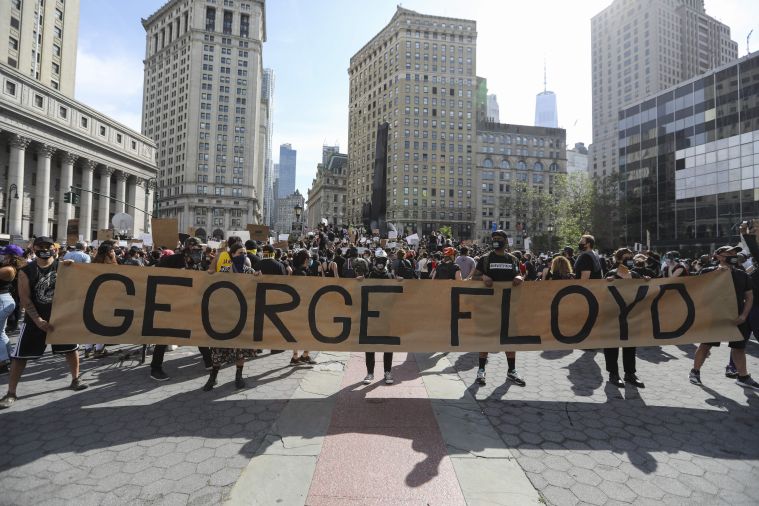 Protesters rally in Foley Square in New York.