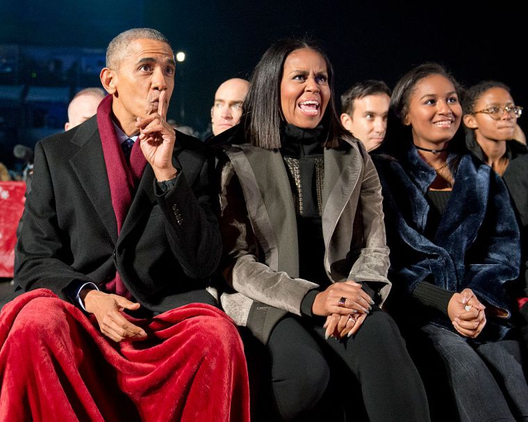 The Obamas attend the National Christmas Tree Lighting.