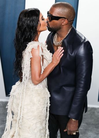 Kim Kardashian West and Kanye West arrive at the 2020 Vanity Fair Oscar Party held at the Wallis Ann...