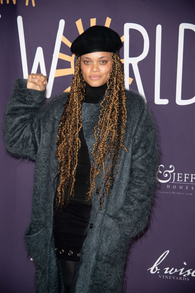 Throwing up the Black Power symbol at the 'In A Perfect World MAP Gala.'