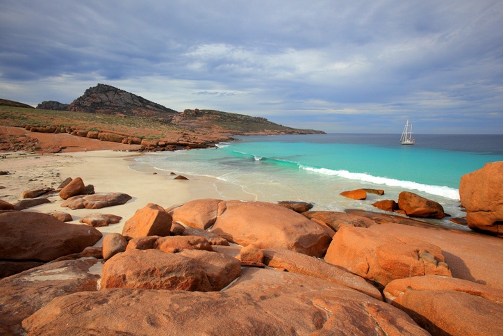 Yacht moored at Pearson Island. South Australia.