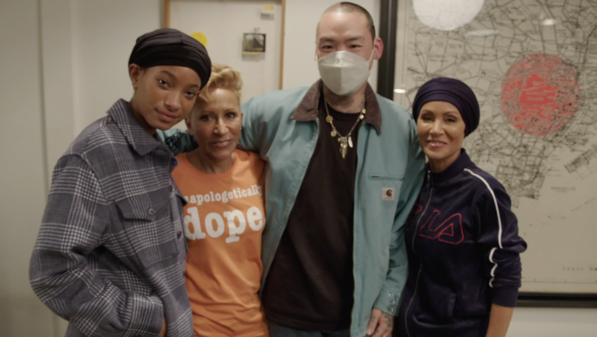 Tattoo artist Dr. Woo with Red Table Talk Hosts Willow Smith Jada Pinkett-Smith and Adrienne Banfield-Norris