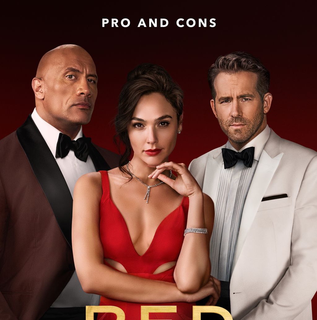 Red Notice starring Dwayne Johnson, Gal Gadot, and Ryan Reynolds