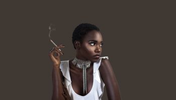 Joint Smoking Serene Black Lady in Silver Jewelry