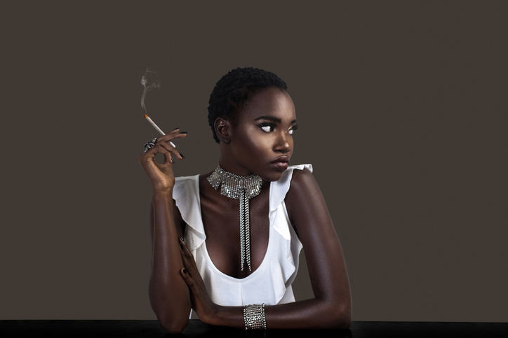 Joint Smoking Serene Black Lady in Silver Jewelry