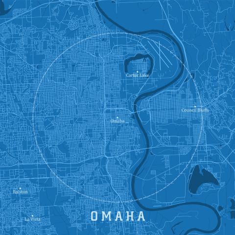 Omaha NE City Vector Road Map Blue Text