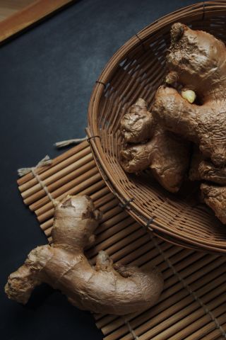 ginger roots in the bamboo basket