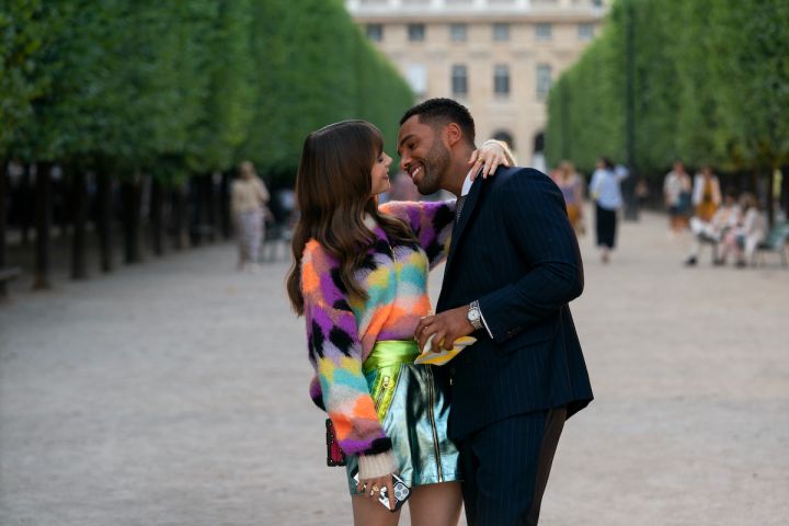 Emily In Paris production stills featuring Lucien Laviscount as Alfie and Lily Collins as Emily in Season 3 of Emily In Paris